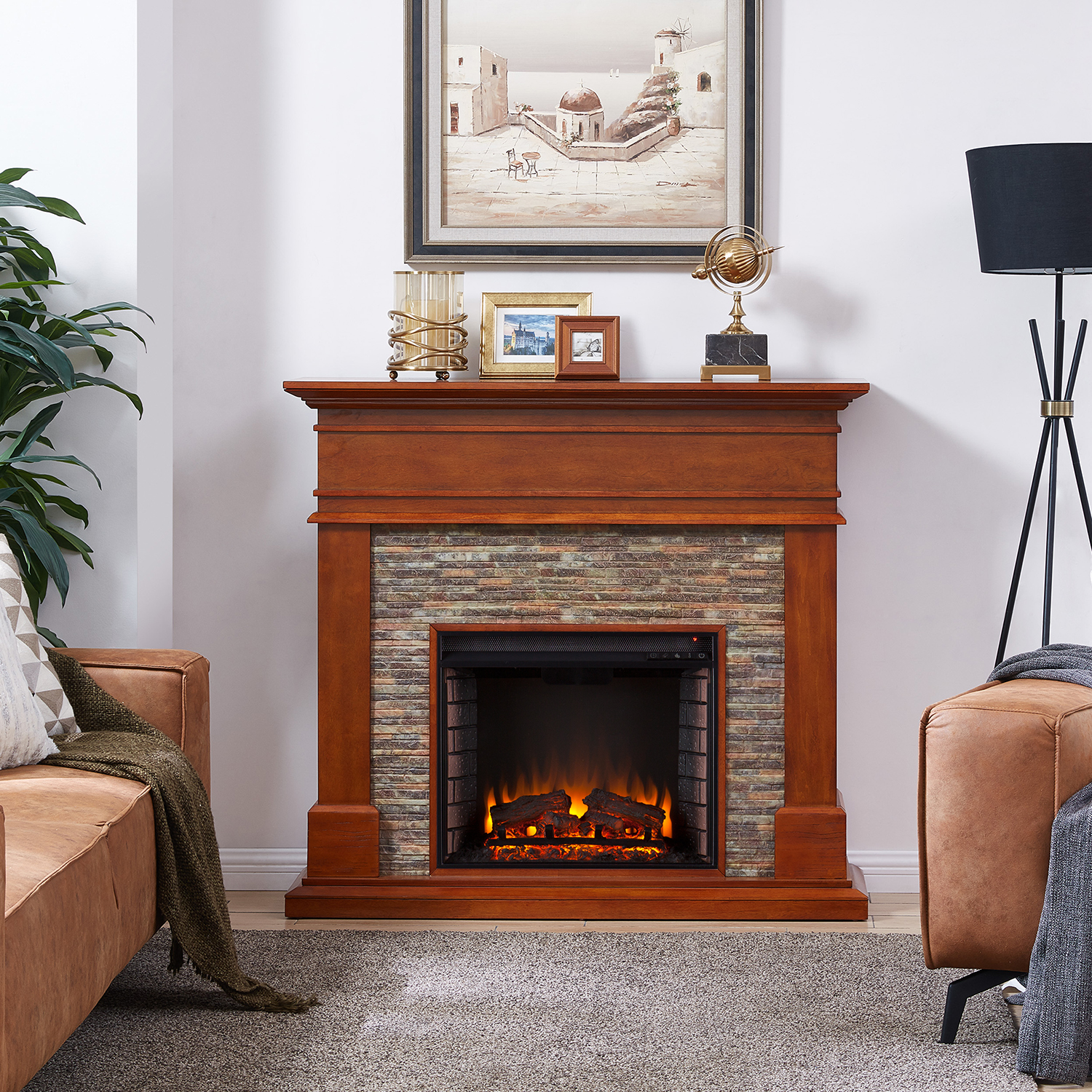 SEI Faux Stone Electric Fireplace eBay